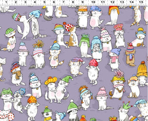 Clothworks - Purple Cats with Hats - 1/2 YARD CUT