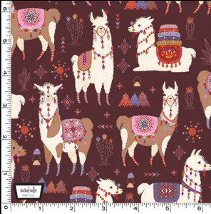 Michael Miller - Llama Fiesta - Eggplant - 1/2 YARD CUT