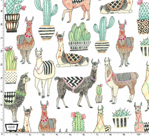 Michael Miller - Lovely Llamas White - 1/2 YARD CUT