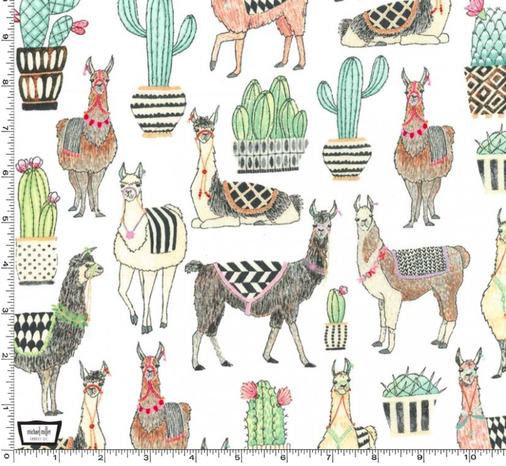 Michael Miller - Lovely Llamas White - 1/2 YARD CUT