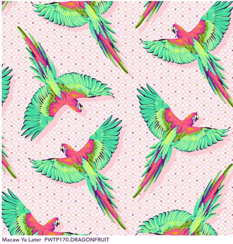 Tula Pink Daydreamer - Macaw Ya Later Dragonfruit - 1/2 YARD CUT