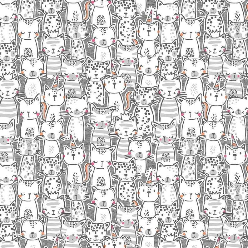 michael miller meowgical caticorn packed cats grey