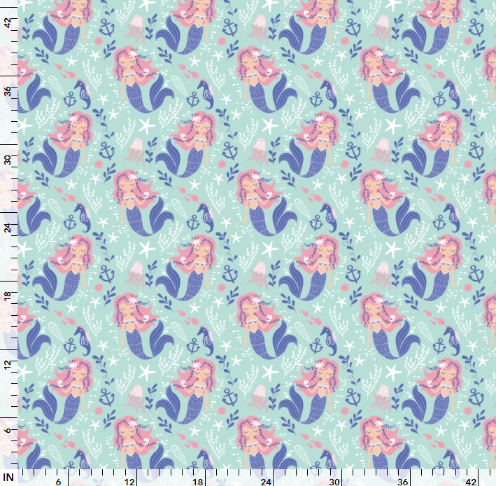 Joann's Fabrics - Mint Mermaids - 1/2 YARD CUT