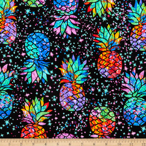 Timeless Treasures - Midnight Tropical Pineapples - 1/2 YARD CUT
