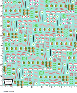 Michael Miller - I Love Sushi - Aqua - 1/2 YARD CUT - Dreaming of the Sea Fabrics