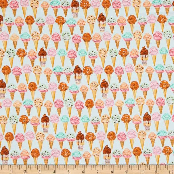 Robert Kaufman Sweet Tooth Mint Ice Cream Cones 1/2 YARD CUT