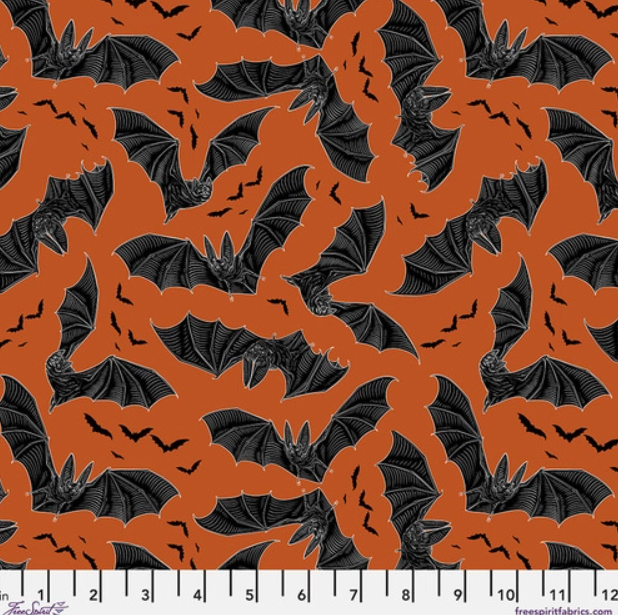 Freespirit - Scaredy Cat - Night Fliers Orange - 1/2 YARD CUT