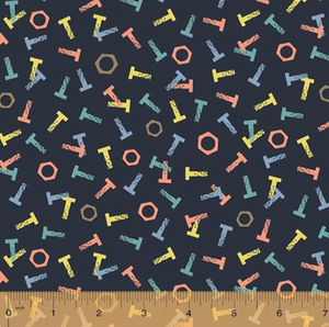 tool time nuts and bolts navy blue end of bolt windham fabrics