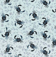 Load image into Gallery viewer, dark light blue oh crab hooked on a feeling hook line and sinker dear Stella fabric
