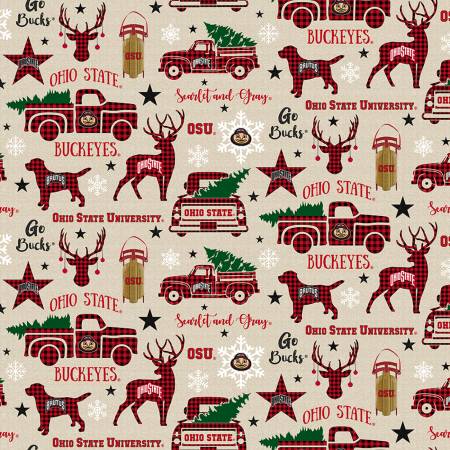 ohio state university buckeyes ncaa osu christmas country holiday snowflakes sykel enterprises fabric