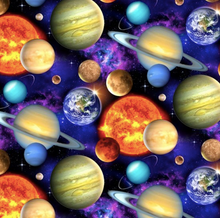 Load image into Gallery viewer, Elizabeth&#39;s Studio - In Space - Packed Planets - 1/2 YARD CUT - Dreaming of the Sea Fabrics
