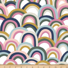 Load image into Gallery viewer, Paintbrush Studio - Rainbows - White, Pink, and Navy - 1/2 YARD CUT - Dreaming of the Sea Fabrics
