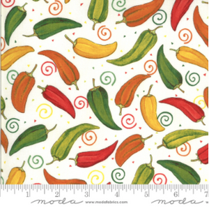 peppers swirls white salt green orange yellow red homegrown salsa moda fabrics chef kitchen
