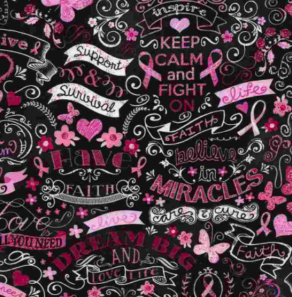 pink ribbon black chalkboard breast cancer awareness survivor survival keep calm and fight on believe in miracles dream big pink ribbon medical flowers hearts timeless treasures fabric