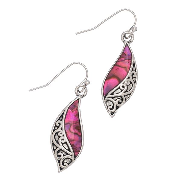 Pink Abalone Earrings - Silver Curve