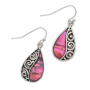Pink Abalone Earrings - Silver Teardrop