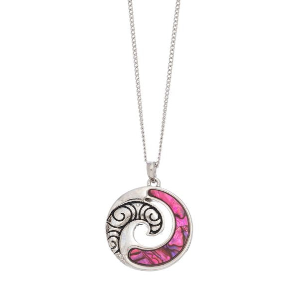 Pink Abalone Necklace - Silver Wave
