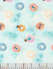 Load image into Gallery viewer, summer lovin&#39; pool tubes floats people cats sunny days activities relaxation dear Stella fabric
