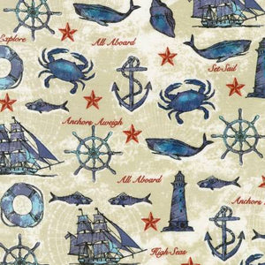robert kaufman anchors aweigh sand nautical whales shells ships crabs fabric