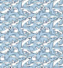 Load image into Gallery viewer, light blue and white under the sea sharks infested waters 57 meters down the shallows ocean bootylicious dear Stella fabric
