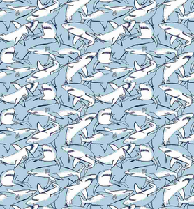light blue and white under the sea sharks infested waters 57 meters down the shallows ocean bootylicious dear Stella fabric