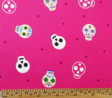 Load image into Gallery viewer, Lewis &amp; Irene - Small Things Glow - Sugar Skulls on Bright Pink - 1/2 YARD CUT
