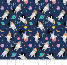 Load image into Gallery viewer, Camelot - Magical Space - Navy Space Gnomes - 1/2 YARD CUT
