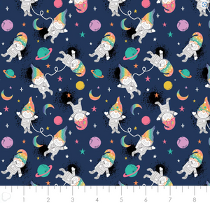 Camelot - Magical Space - Navy Space Gnomes - 1/2 YARD CUT