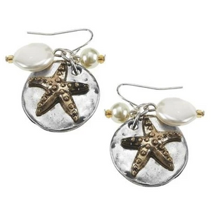 Layered Starfish and Pearl Cluster Earrings