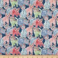 fancy cats multi colored kittens packed green blue pink navy pets studio e fabric