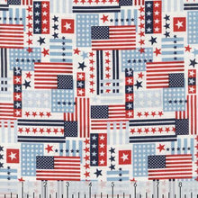 Load image into Gallery viewer, patriotic stars and stripes fag collage American style spirit red white and blue studio e fabric
