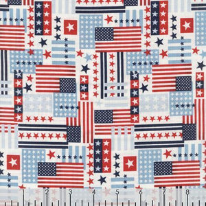 patriotic stars and stripes fag collage American style spirit red white and blue studio e fabric