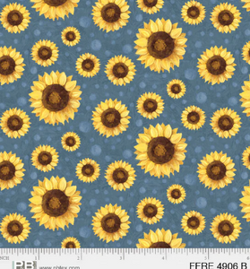 P&B Textiles - Sun Flowers Blue  - 1/2 YARD CUT