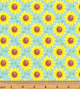 Kanvas - Rise 'n Shine - Scrolling Sunflowers Sky Blue - 1/2 YARD CUT