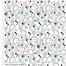 Load image into Gallery viewer, Craft Cotton Company - Sweet Little Seahorses - White - 1/2 YARD CUT - Dreaming of the Sea Fabrics
