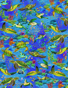 Timeless Treasures - Aquarium - Colorful Sea Turtles - 1/2 YARD CUT
