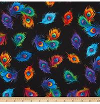 Load image into Gallery viewer, Timeless Treasures - Tossed Rainbow Peacock Feathers - 1/2 YARD CUT

