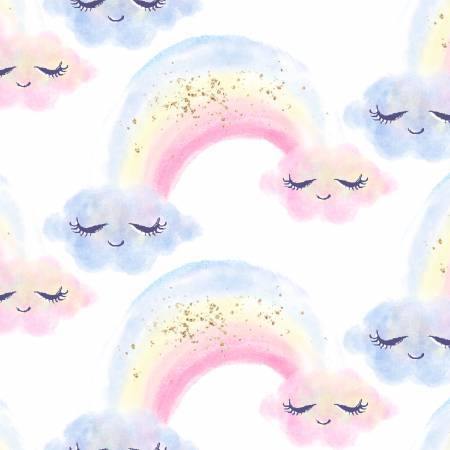3 Wishes - Unicorn Utopia - White Rainbows - 1/2 YARD CUT - Dreaming of the Sea Fabrics