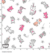 Load image into Gallery viewer, pink white cats spots stripes Meowgical unicorns princess fabric

