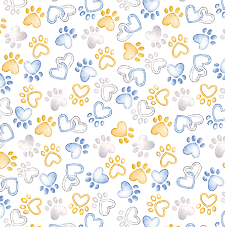 Kanvas - Pawfect Paws - White - 1/2 YARD CUT - Dreaming of the Sea Fabrics