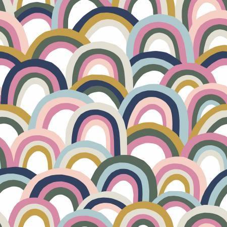 Paintbrush Studio - Rainbows - White, Pink, and Navy - 1/2 YARD CUT - Dreaming of the Sea Fabrics