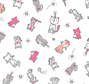 pink white purring friends Meowgical striped stripes spots sots pets unicorns princess kittens stars fabric