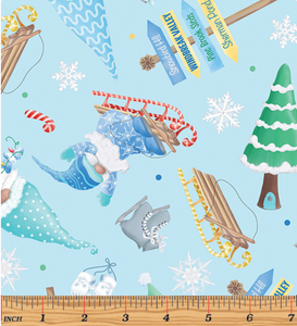 Kanvas - Gnome Wonderland - Winter Time Gnomes Sky Blue - 1/2 YARD CUT