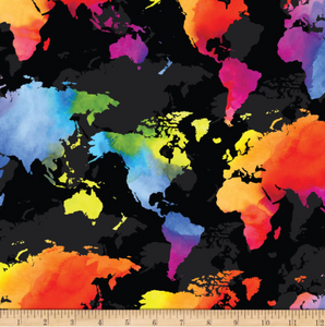 Timeless Treasures - Rainbow World Map - 1/2 YARD CUT
